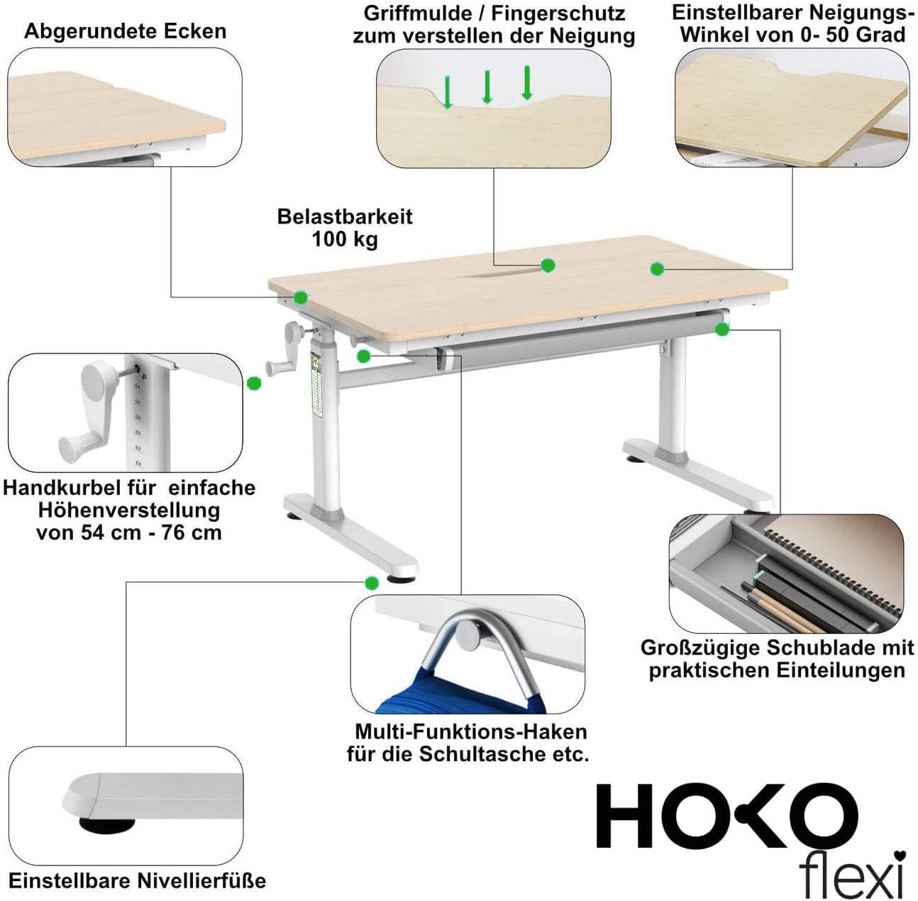 HOKO Schreibtisch Höhenverstellbar，Holz 100x60