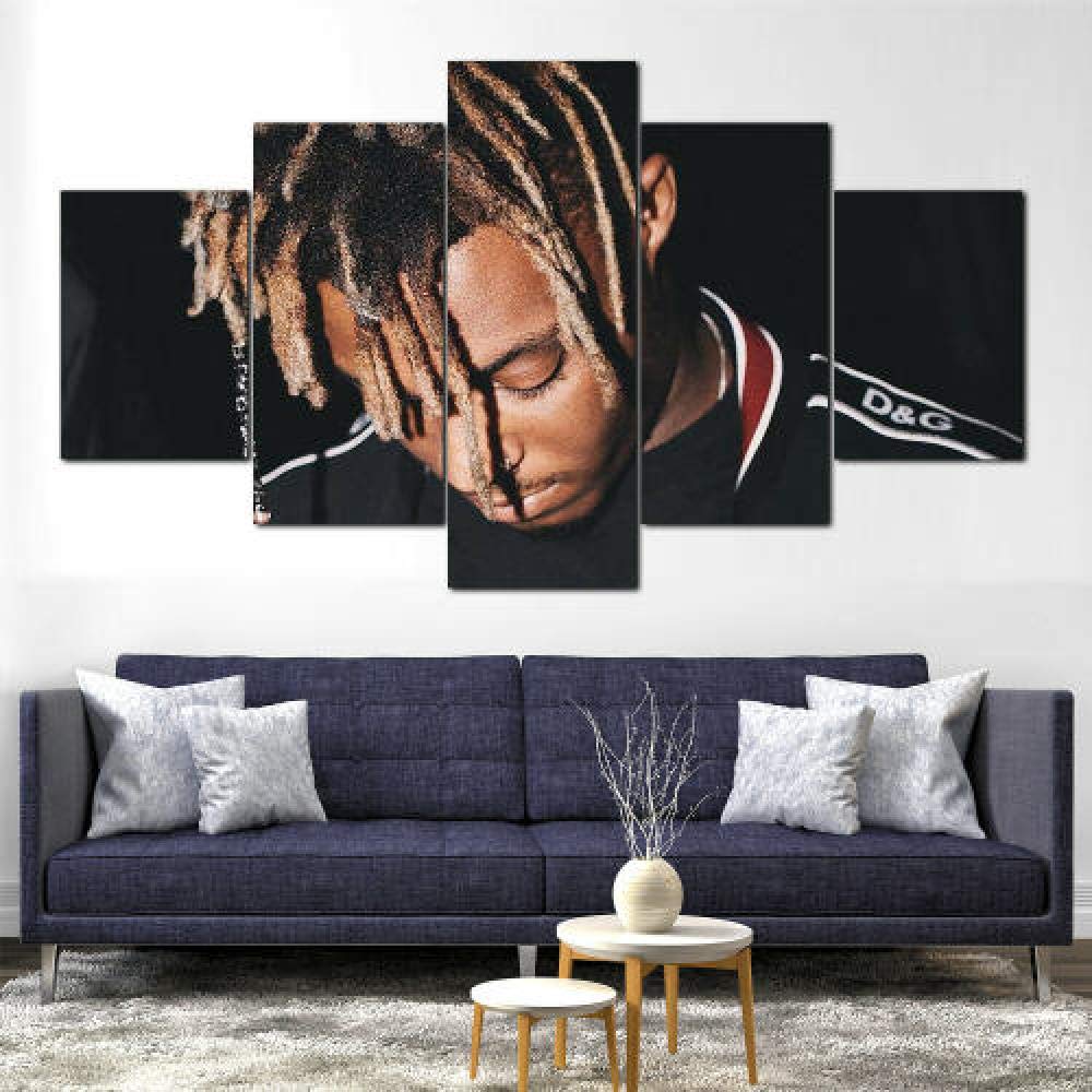 Leinwanddrucke-Breite:150Cm,Höhe:80Cm|Moderne Dekoration Leinwand Poster 5 Stück Wandkunst Juice Wrld Rapper 5 teilige Wandbilder Bild Schlafzimmer