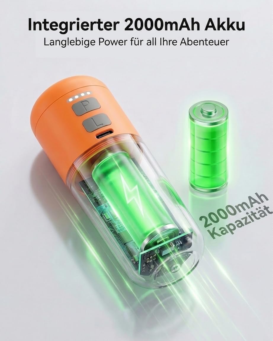 Elektrische Luftpumpe Akku, 4000 Pa Mini Luftpumpe 430 L/min, Tragbare Air Pump mit 5 Düsen & LED-Licht, 2-in-1 Aufblasen & Entleeren, für Camping, Luftmatratze, Schwimmring, Vakuumbeutel