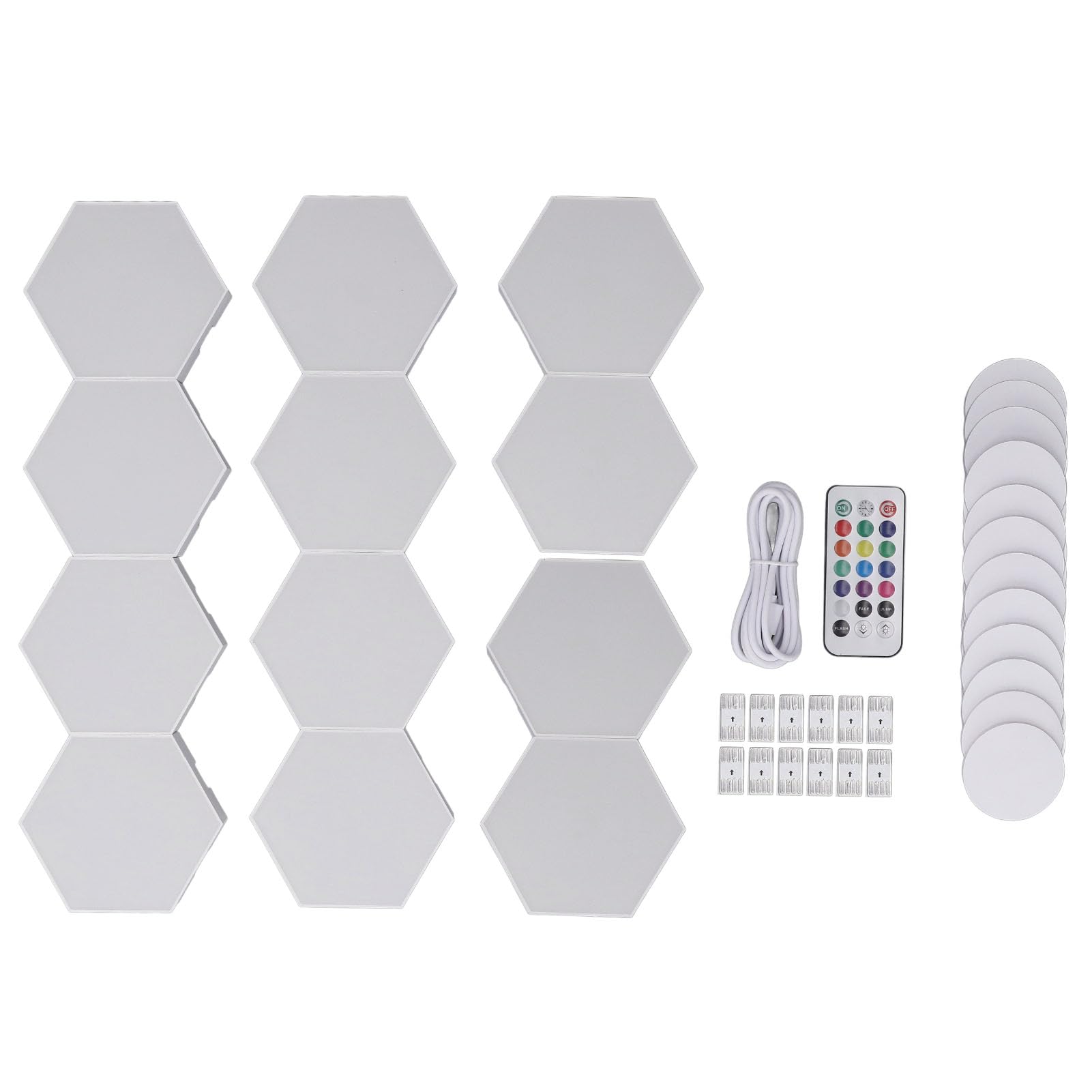 Topiky Applique Murale Hexagonale Télécommandée, Smart Touch Sensible DIY Géométrique Modulaire Assemblé RVB LED Lumière Colorée avec Alimentation USB, 12 Ensembles de Panneaux Muraux