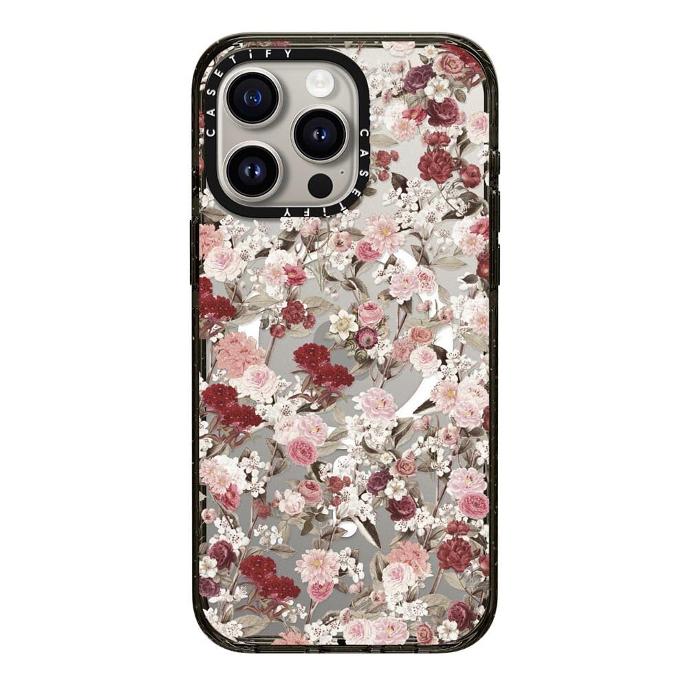 CASETiFY Impact Case for iPhone 15 Pro Max [8.2ft 4X Military Grade Drop Protection/Compatible with Magsafe] - Vintage Flower Monday - Clear Black
