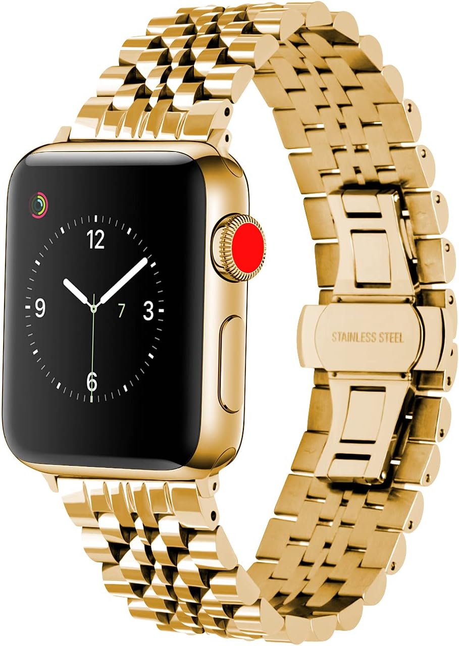 Juntan Watch Band Compatible for Apple Watch 38mm 40mm 41mm iWatch Series 7 6 SE 5 4 3 2 1 Sport Stainless Steel Bracelet Women Men Gold