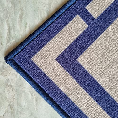 Image of Matz&More Geometric Border Runner Mat | 50x120 CM | Beige Navy | Nylon Tufted Gel Baking Anti-Slip | Doormat for Home Entrance, Kitchen & Bedroom