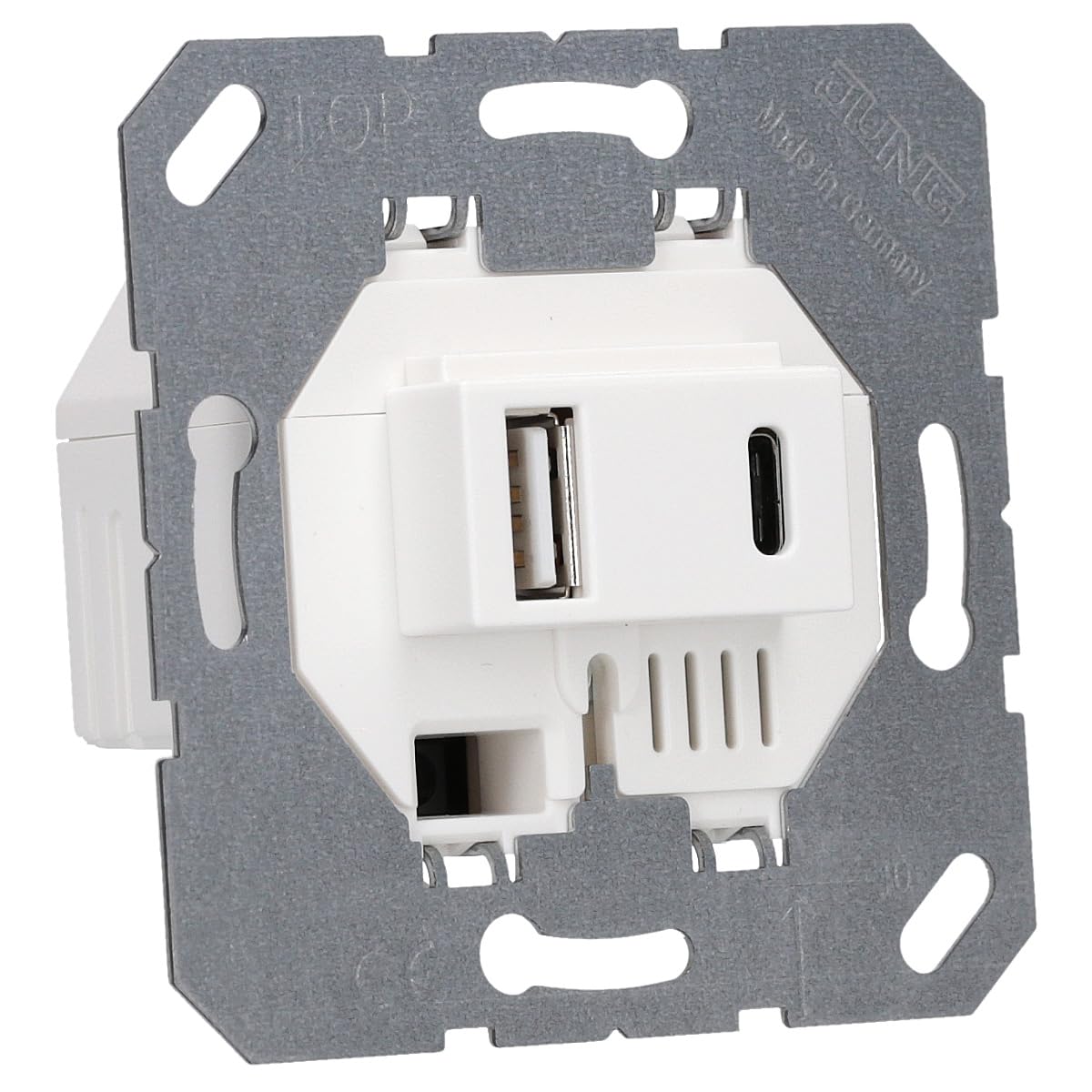 Jung 15CAWW - Cargador USB con 2 puertos USB hembra: 1 puerto USB tipo A, 1 conector tipo C (máx. 3 A)