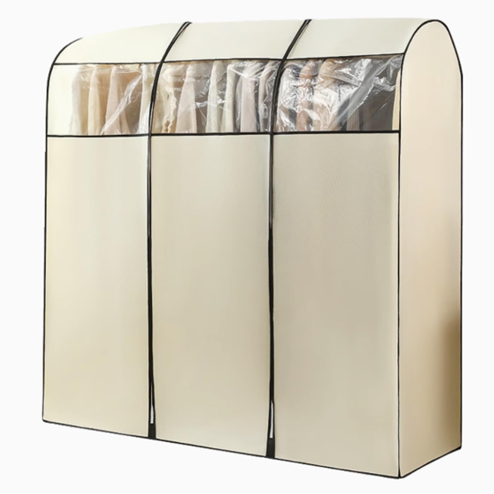Garment Bags， Hanger Cover with Transparent Window, with Zipper, Non-woven Clothing(Beige,120 * 50 * 150cm/47 * 20 * 59in)