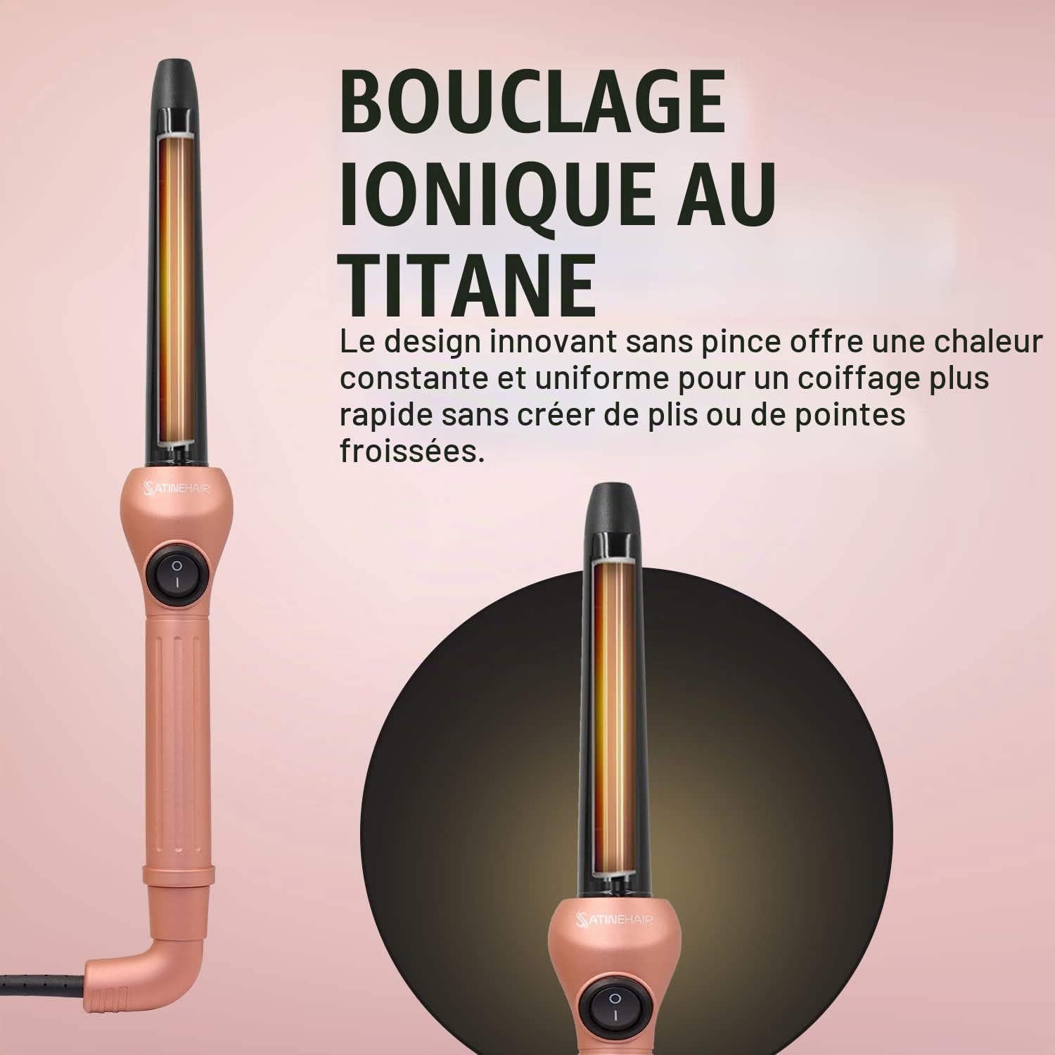 Fer à boucler - Satine Hair - Garantie 5 ans - Boucleur professionnel - Curler - Technologie Ionique – Cône en tourmaline - 18-25mm (Rose gold)
