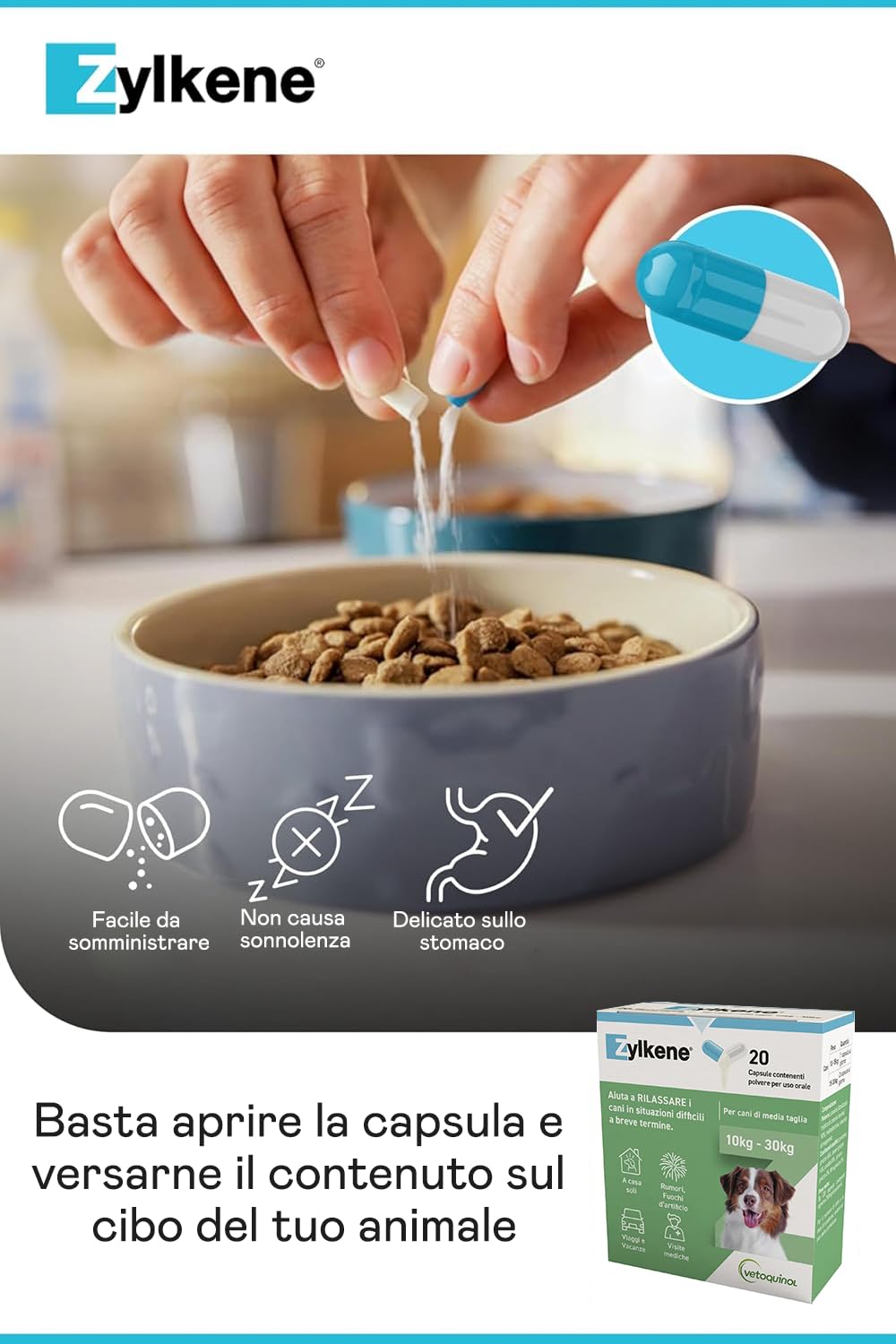 Zylkene karma uzupełniająca | Psy 10-30 kg | Relaks w trudnych sytuacjach | 20 kapsułek 225 mg