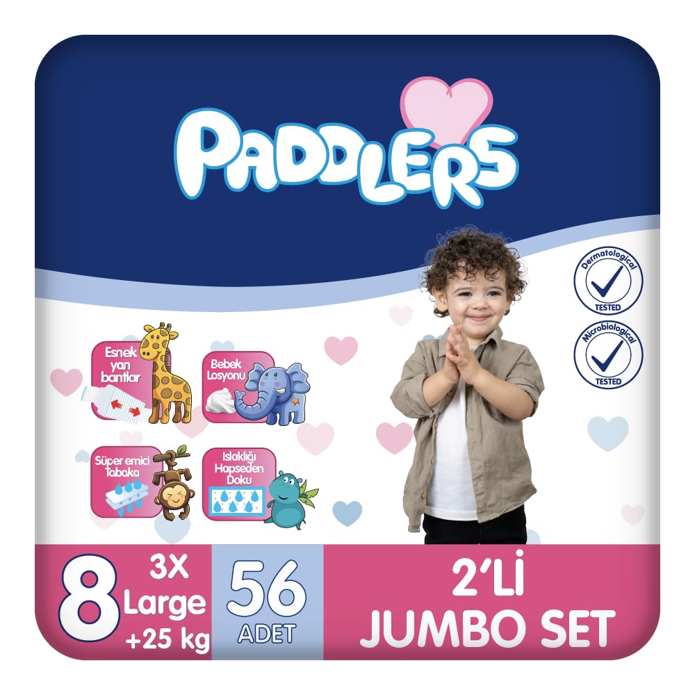 Paddlers Bebek Bezi 8 Numara XXX-Large (25+ Kg) 56 Adet – 2’li Jumbo Set