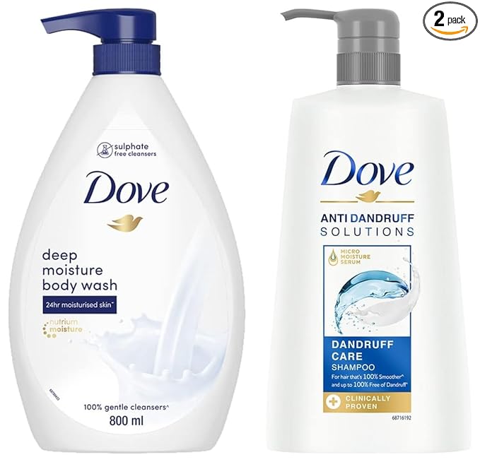 Dove Anti Dandruff Solutions Shampoo 650 ml & Dove Deeply Nourishing Body Wash, 800 ml at Rs. 647