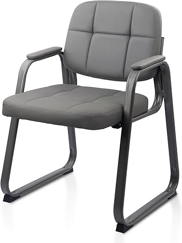 Miniatura 18 de CLLATINA - Sillas de sala de espera con brazos acolchados, silla de invitados de piel, sin ruedas, para oficina, recepción y escritorio de Negro