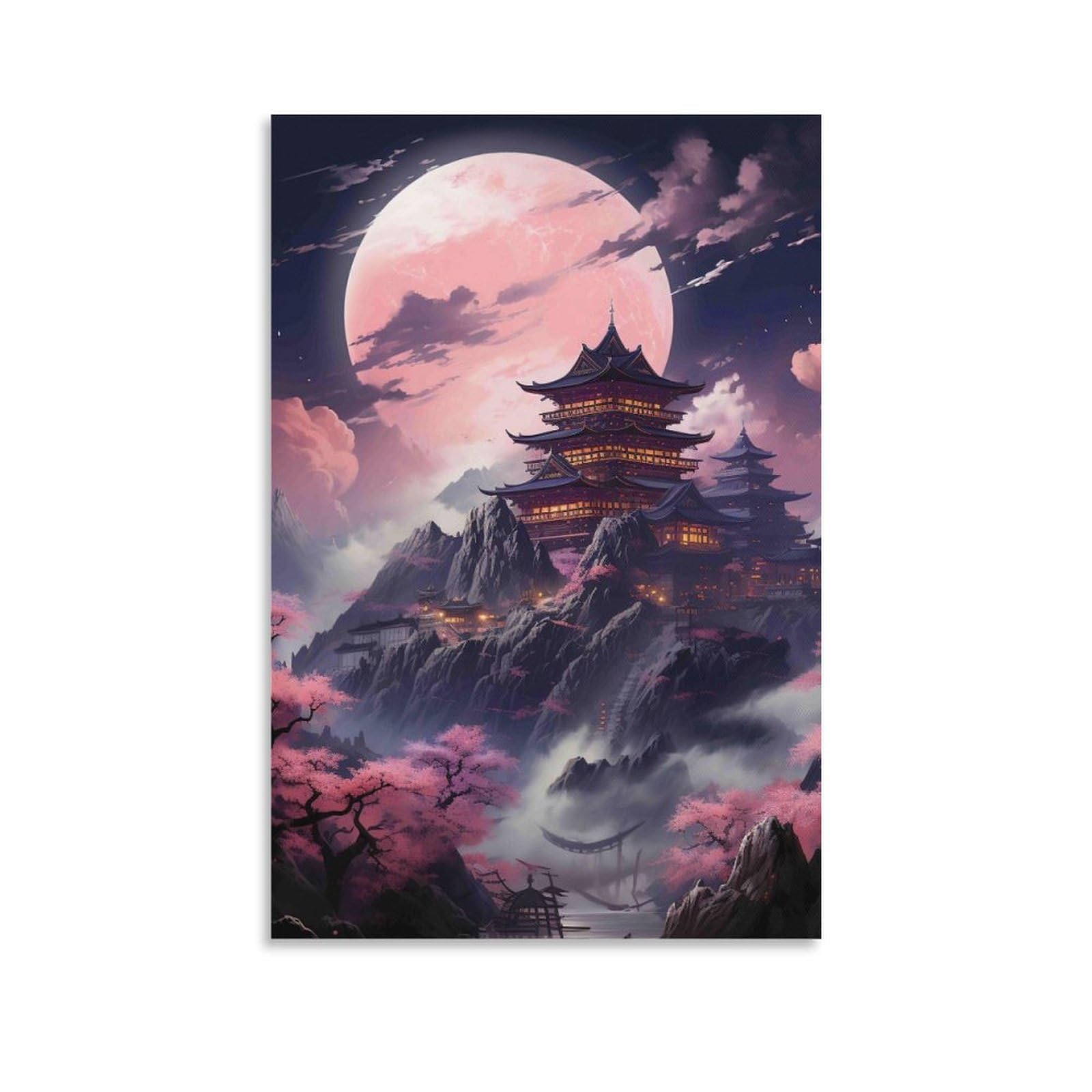 DHBANEIOK Fantasy Castle Moonlight_1 Poster Artwork Canvas Prints Picture Modern Canvas Wall Art Picture Wall Hanging for Living Room Bedroom Home Decorations 16x24inch(40x60cm)