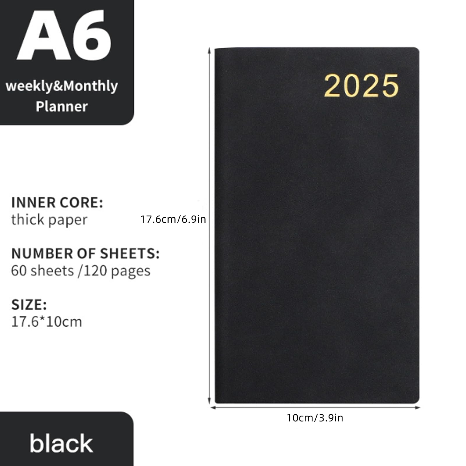 LIANRISES A6 Diary 2026 Week To View, Small Diary 2026 Pocket, Black Leather Cover, for School Home Office With Random Erasable Pen - Image 2
