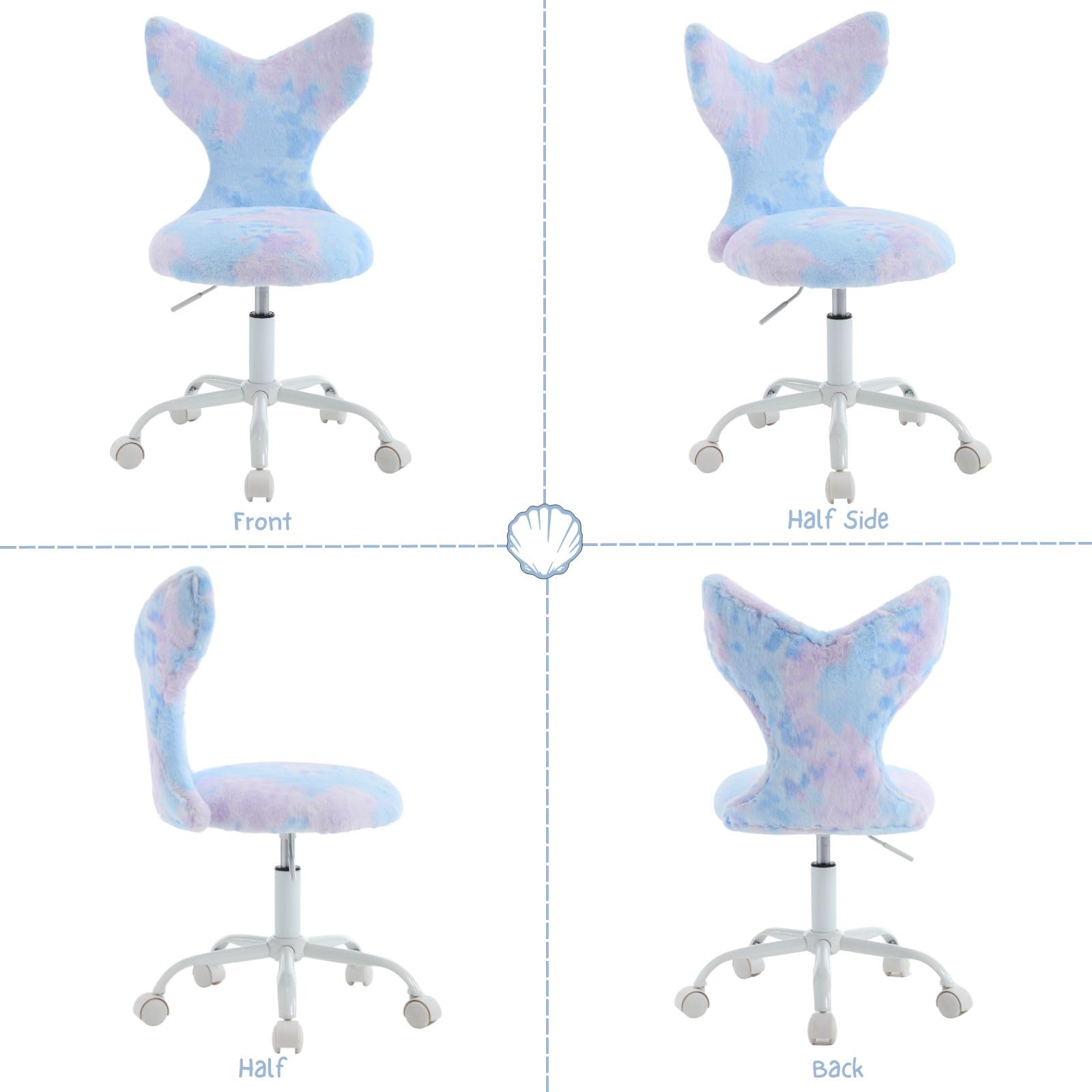 Wahson Chaise de Bureau Enfant en Fausse Fourrure Chaise Pivotante pour Enfant avec Dossier, Chaise Bureau Fille pour Chambre, Bleu