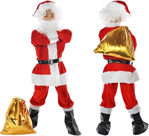 Miniatura 2 de Disfraz de Papá Noel para niños, traje completo de Papá Noel para niños, disfraz de terciopelo rojo de lujo para más de 6 años