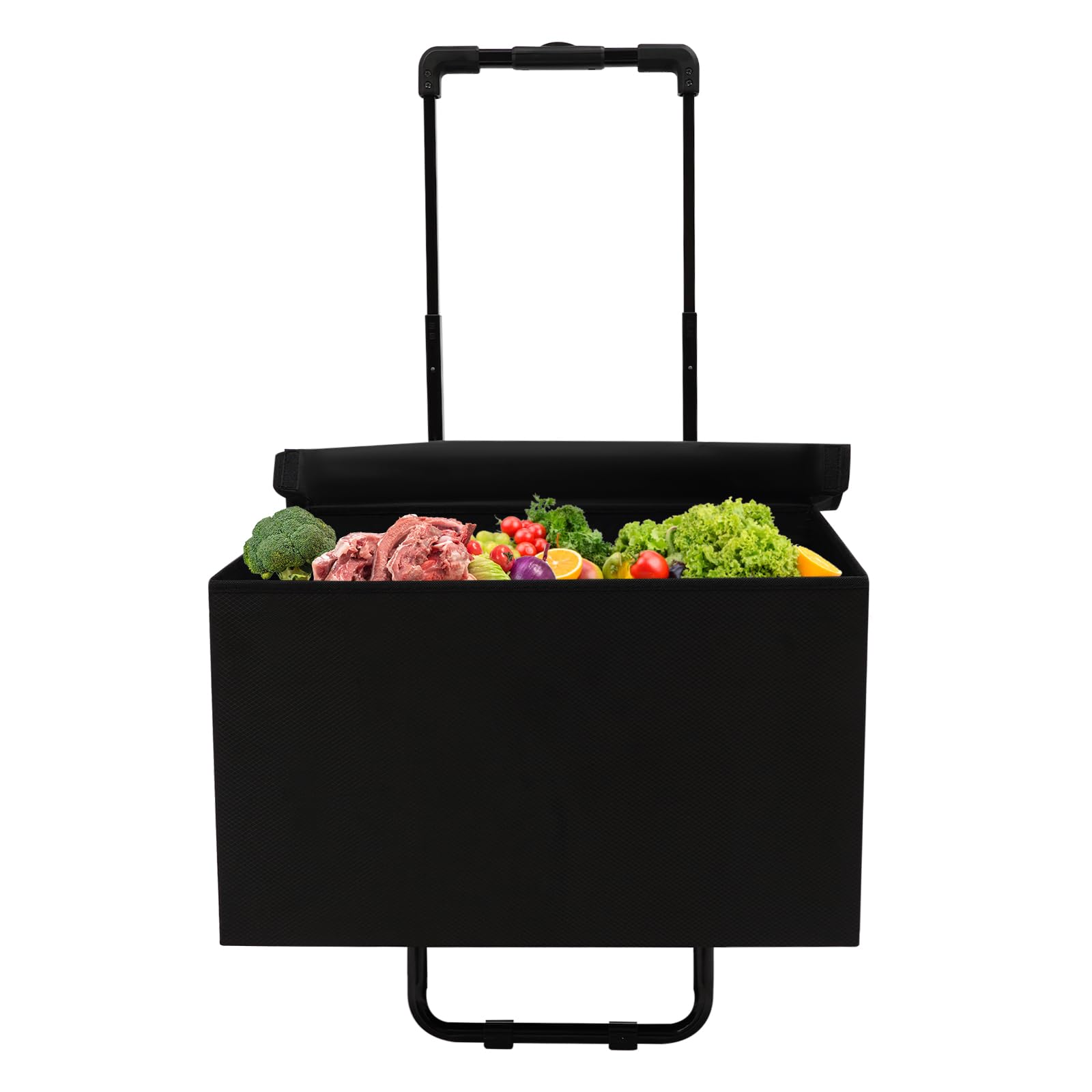 Faltbarer Einkaufswagen mit 64L Tasche aus Oxford-Stoff, robustem Stahlrahmen & 2 Rädern, abnehmbare Einkaufstasche mit Deckel, hoher Tragkraft 80kg, Trolley für Einkauf & Reisen (Schwarz)