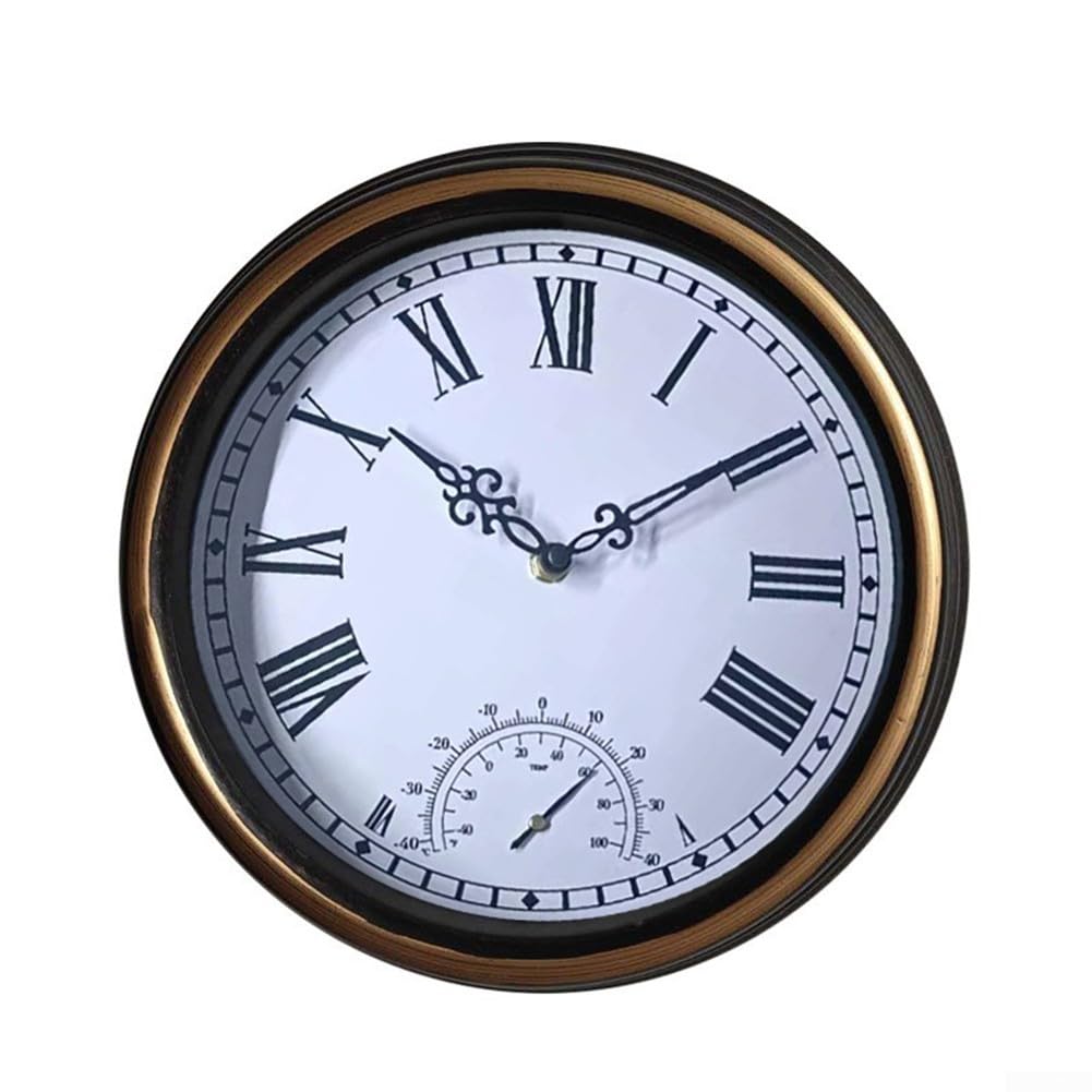 Grande orologio da esterno 30,5 cm impermeabile orologio da parete con termometro retrò giardino patio Decor silenzioso movimento al quarzo bronzo