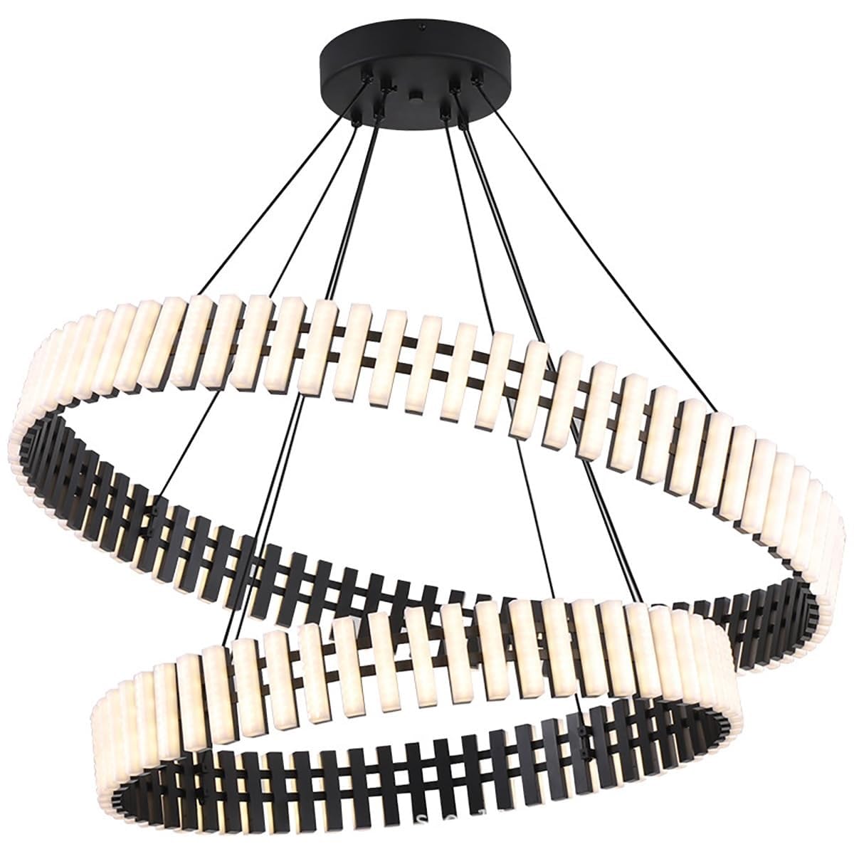 SjEng Modern Large Round Chandelier,2-Rings LED High Ceiling Pendant Lighting with Acrylic Lampshade Dimmable Hanging Light for Living Room Entryway and Dining Room(15.71in+23.62in- White Light)