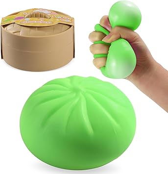 Dumpling Squishy Stress Balls with Steamer, Mystery Colorful Fidget Sensory Toys, Soft Anxiety Relief Squeeze Decompression Dough, Easter Stocking Stuffers Gifts Green