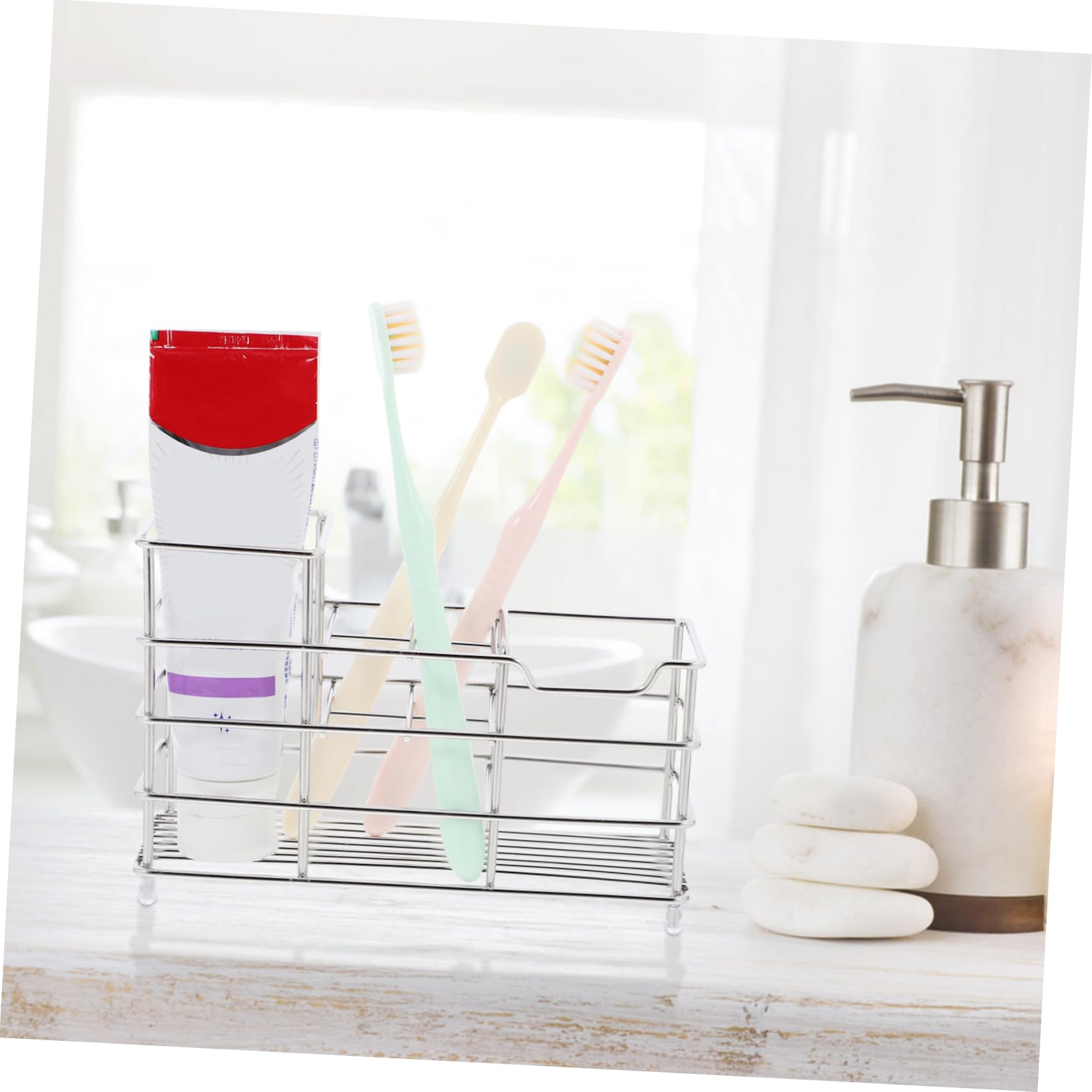 Cabilock Escurridor De Cepillos De Esterilizado 3 Unidades Soporte para Cepillos De Accesorios De Baño Estante De Acero Al Carbono.