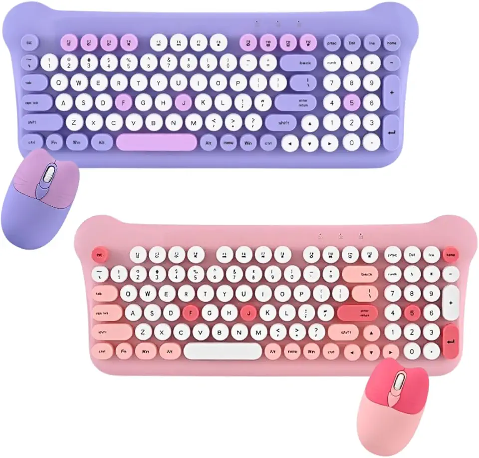 Kit Gamer Teclado Semi-Mecânico e Mouse Wireless Sem Fio, Rosa e Roxo, 2 Itens Inclusos (Roxo)