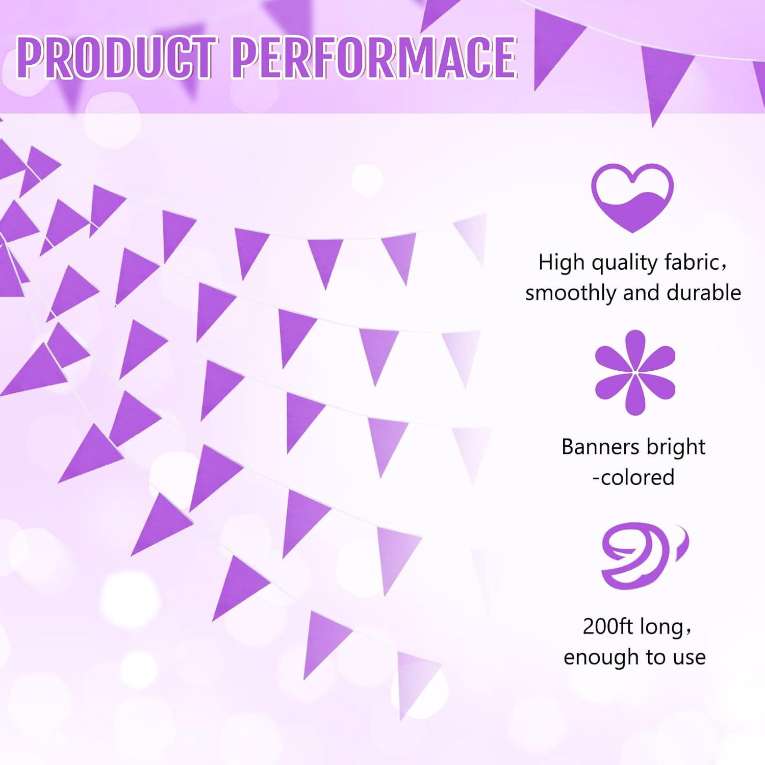 Tatuo 200 Feet Solid Pennant Banners Flags String Triangle Hanging DIY Bunting Flags Party Decorations for Grand Opening Party Banners for Kids Birthday, Shops (Purple) - Image 2
