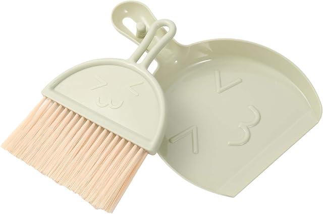 AKlamater Mini Dustpan and Brush Set, Small Broom and Dustpan Cleaning Set for Office Home Table Desktop Counter Drawer Keyboard Car Cleaning (Green)