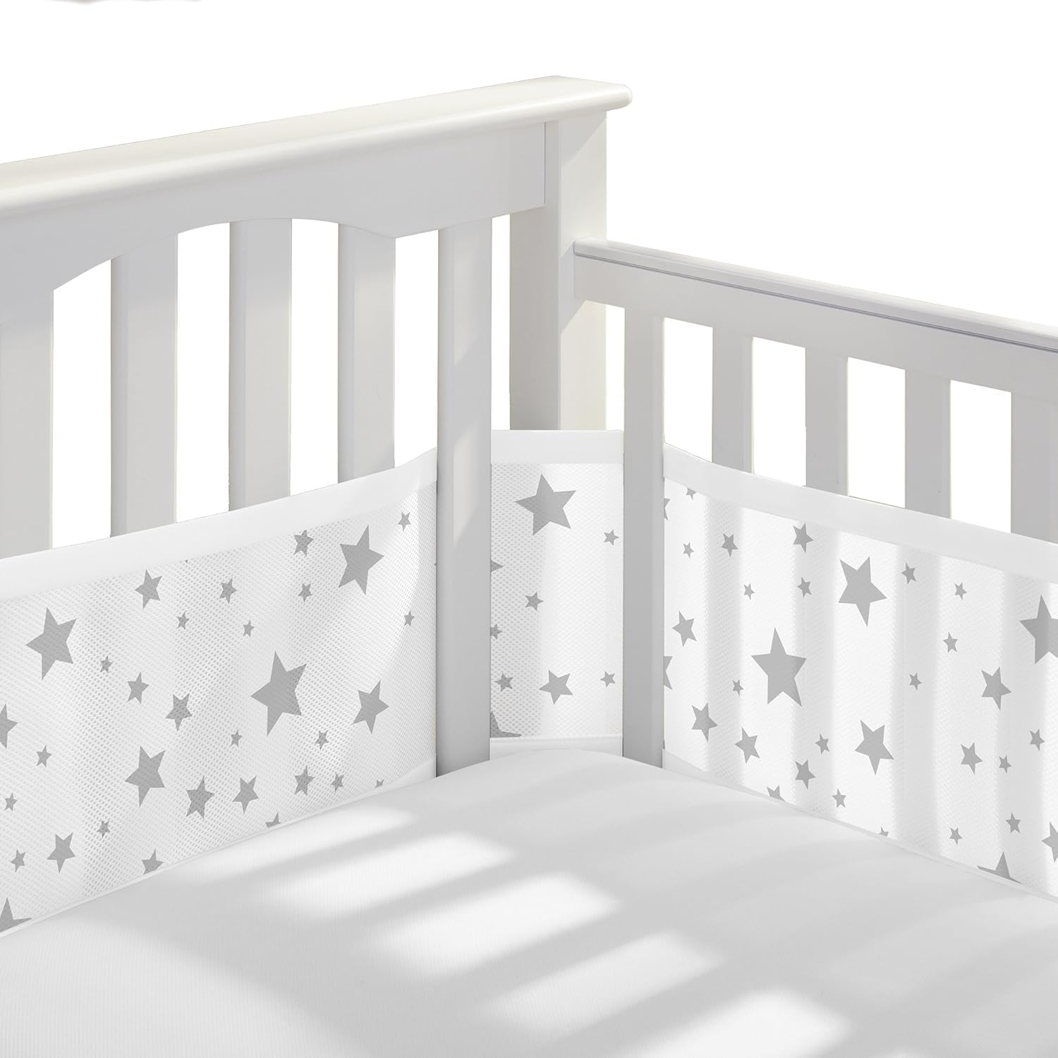 Baby Crib Bumper, Breathable Mesh Liner for Full-Size Cribs, Breathable Mesh Crib Liner Anti-Collision Bed Bumper for Full-Size 4 Sides Slatted & Solid-Back Crib (White)