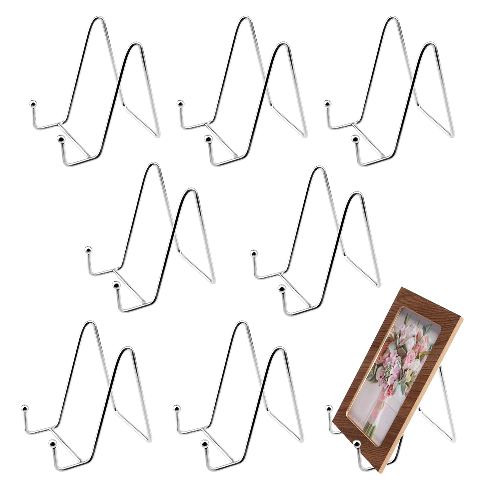 NAMYEUT 8 Stück Metall Tellerständer Silber, 4 Zoll Eisen Staffelei Display Ständer Plattenhalter, Metall Tellerhalter Ständer für Foto, Kunst, Teller, Bücher, Rahmenhalter und Tabletop Art