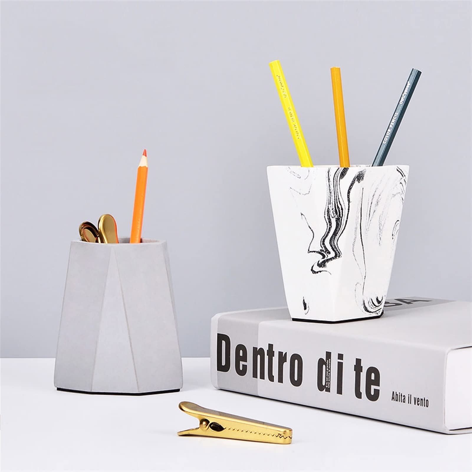 Biurko dekoracyjne ceramiczne beczki Pojemnik na ołówki Pojemnik na długopisy Nowoczesny, ręcznie robiony, geometryczny kubek do przechowywania ołówków, biurko, ołówek do brwi, przechowywanie pędzli d