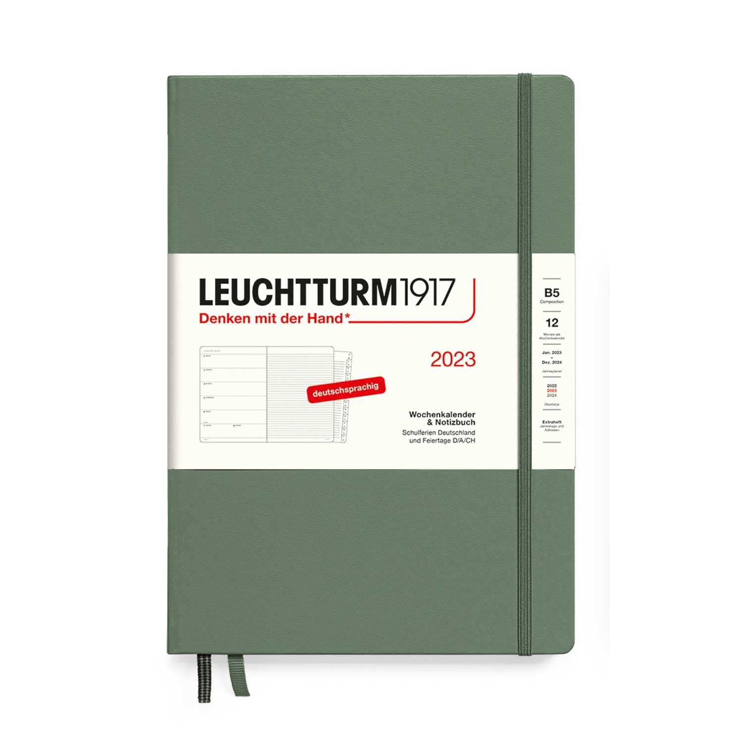 LEUCHTTURM1917 365660 Weekly Calendar & Notebook Composition (B5) 2023, 12 Months, Olive, German