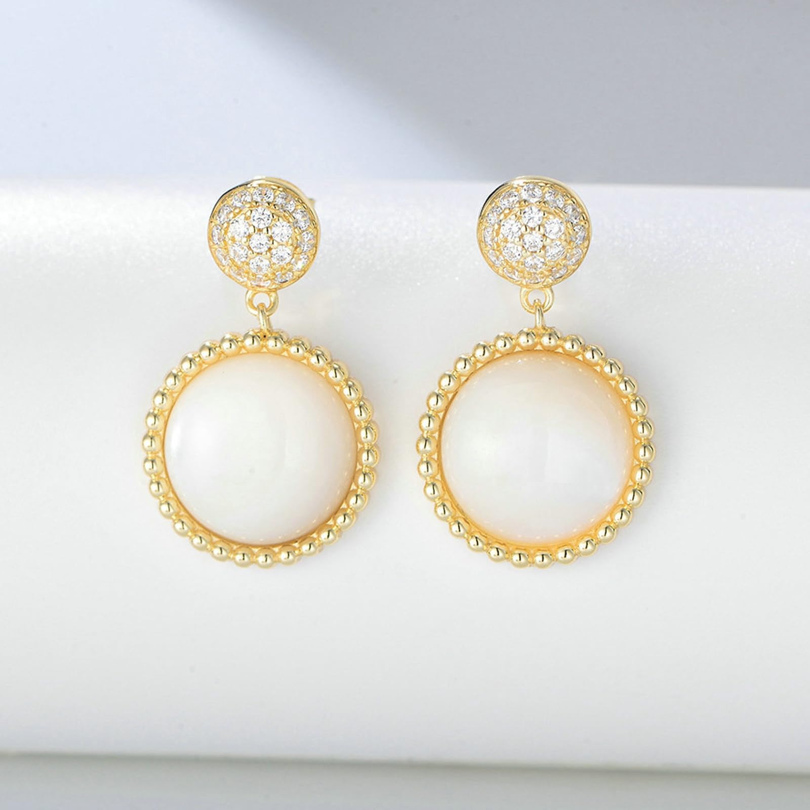 Pendientes de oro para mujer de 9/14/18 quilates, aretes colgantes de concha con diamantes de oro real para ella