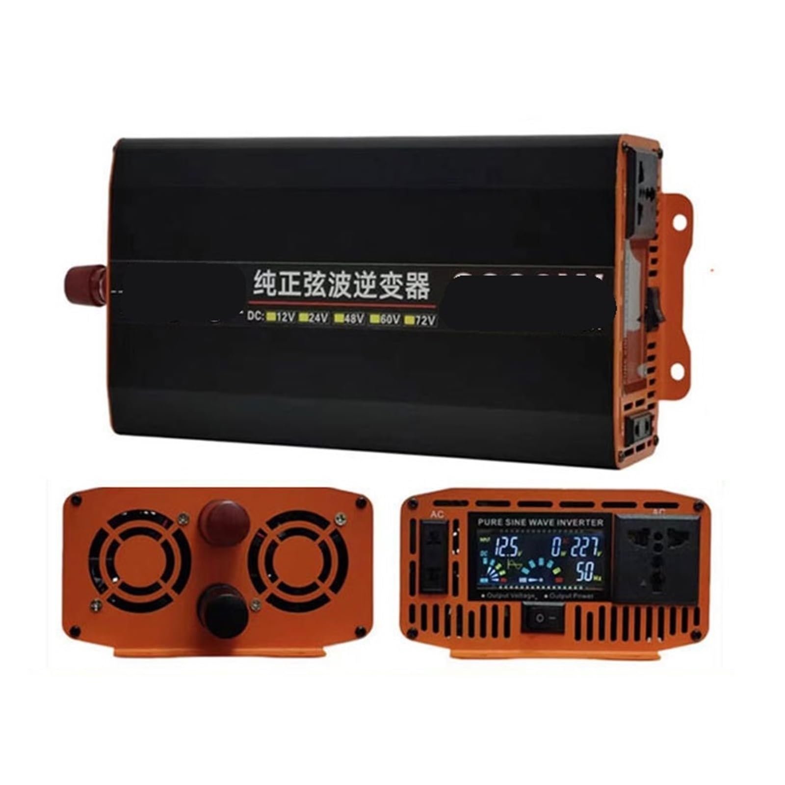 Inversor de Onda sinusoidal Pura, 12V a 220V, Fuente de alimentación inversora 3000W/2000W.(60v2000wpuresinewaveLCDdisplay)