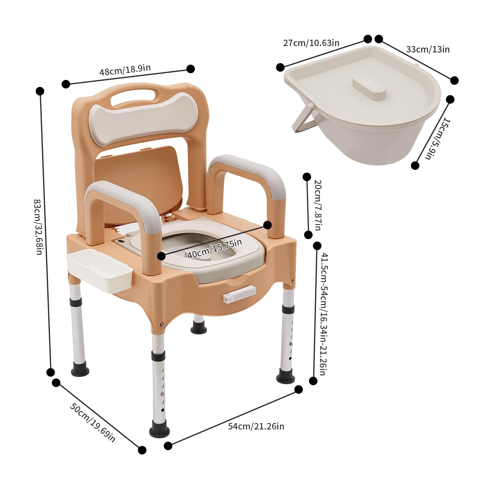 Bedside Commode, Portable Toilet Chair with Height Adjustable, Heavy Duty Adult Senior Bath Seat Bedside Commode, Portable Potty with Armrests & Tissue Holder, Floor Mount Commode Toilet for Home