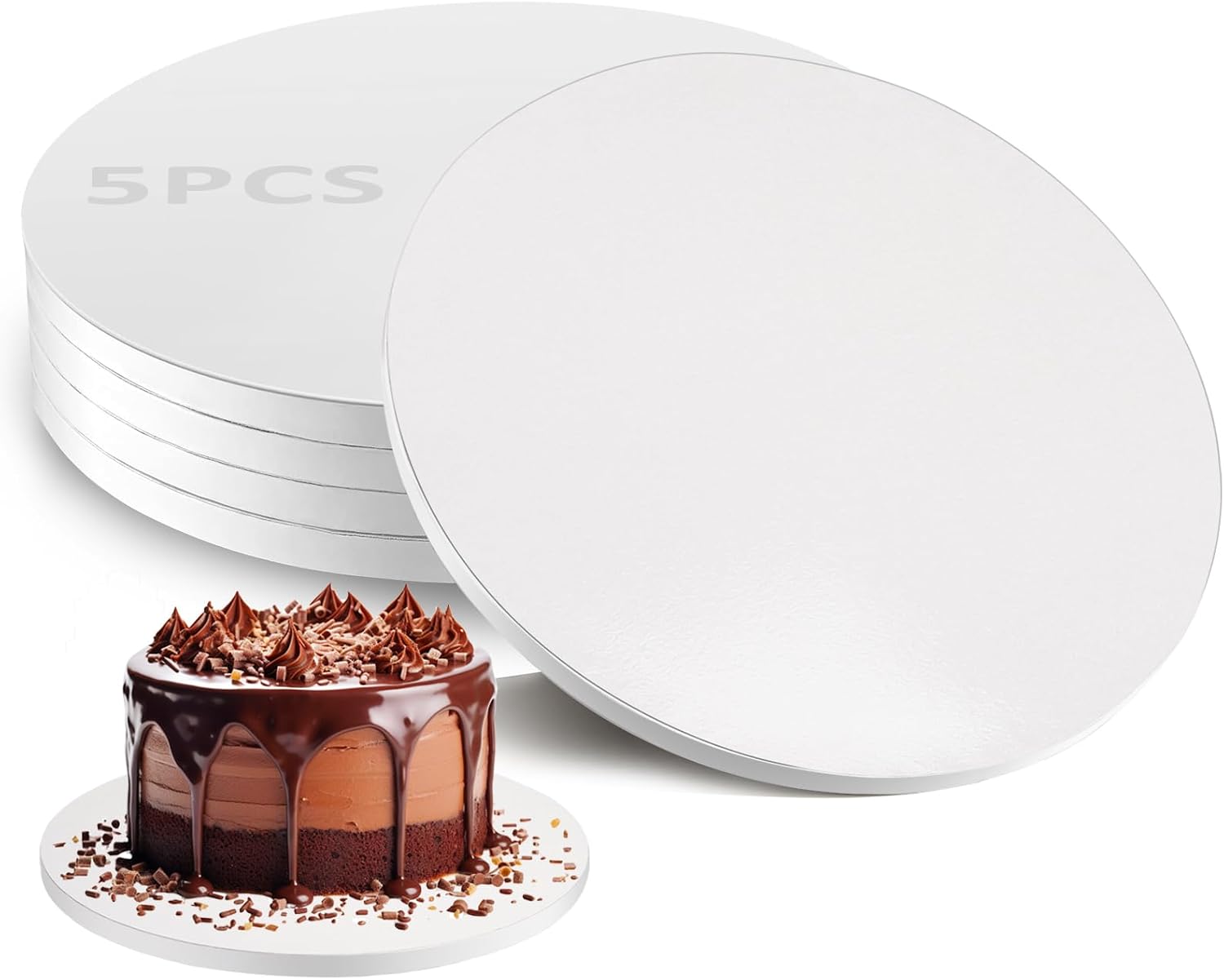 5-Pack 10 Inch Round Cake Drums, Sturdy Cake Base Boards, Grease-Proof, White, Multi-Layer Cakes