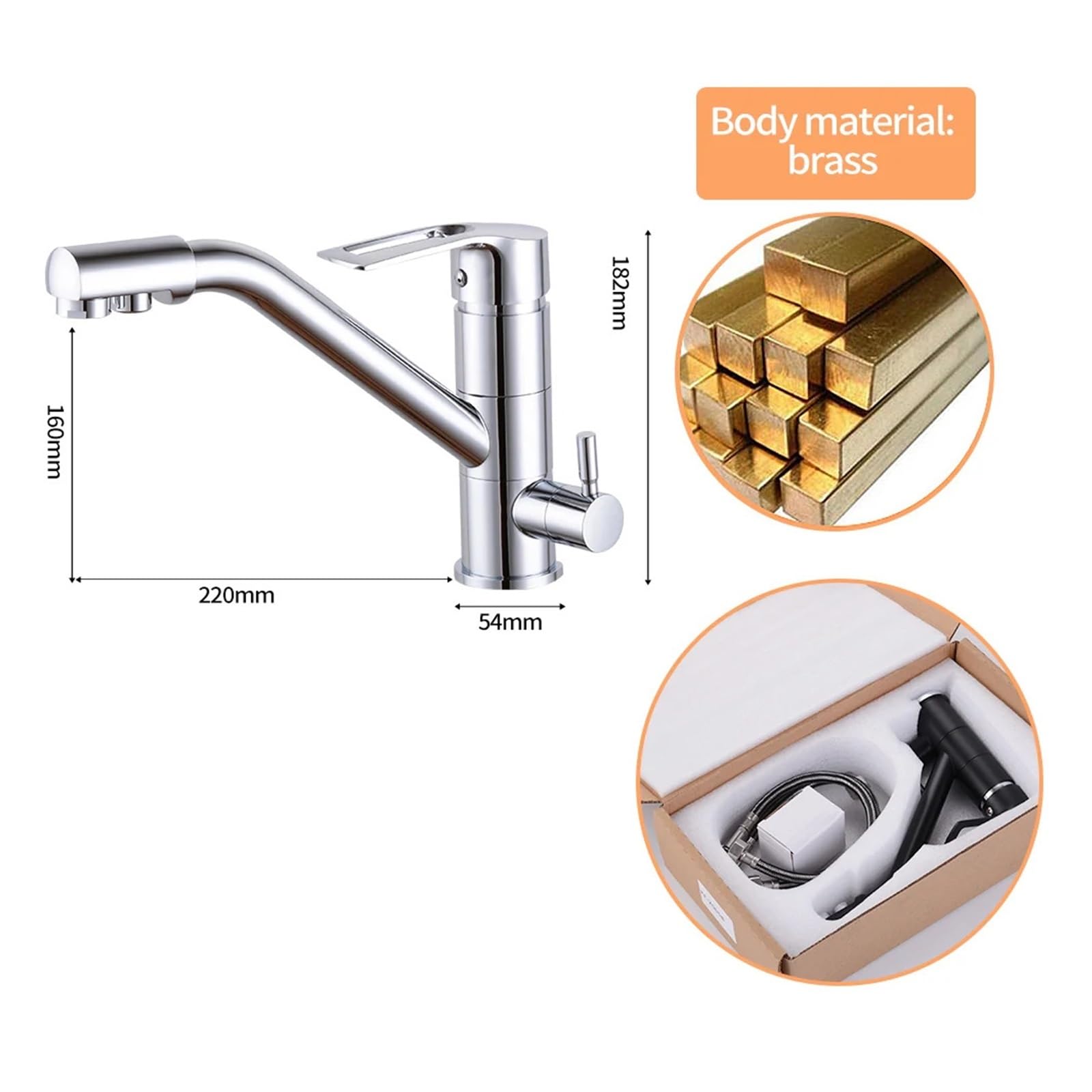 Grifo de Cocina con Cascada, Filtro Giratorio para Agua Potable, purificador de Agua de Doble caño, Mezclador para Fregadero de Lavabo (Cromado)