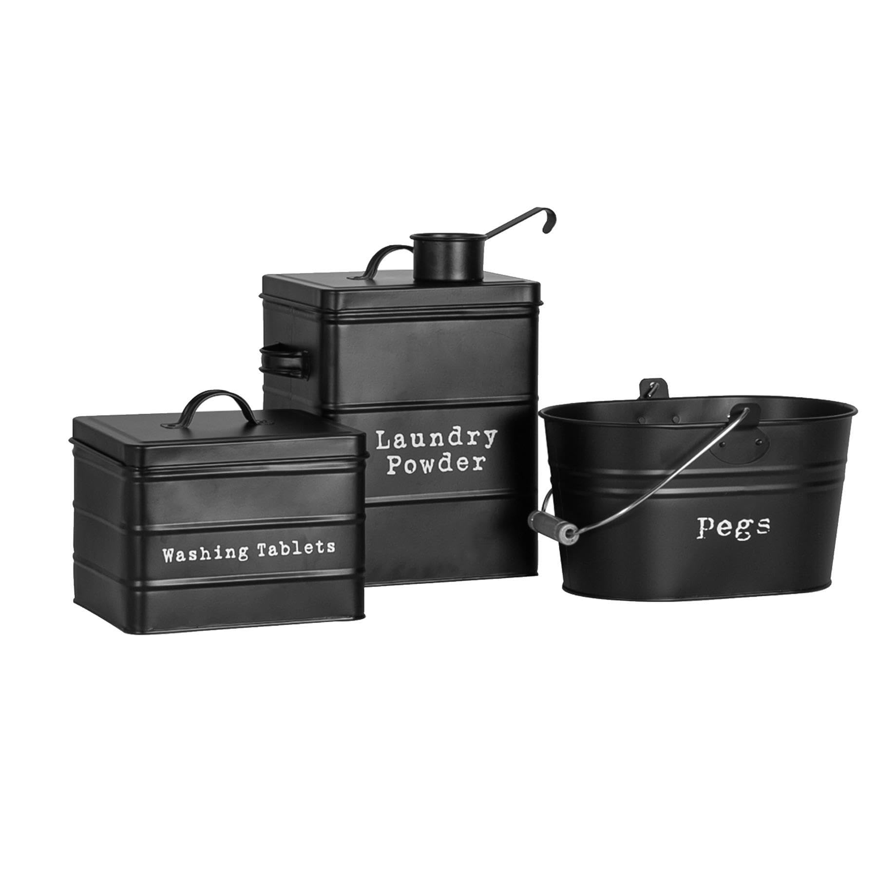 Harbour Housewares 3 x Utilitaire Métal Vintage - Salle de Stockage Bidons Style Industriel Tins - cm - Noir
