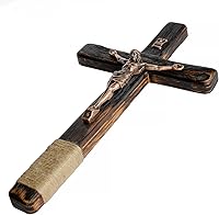 Vista 2 de Asterom Rustic Crucifix Wall Cross - Handmade Wooden Catholic Crucifix Unique Charred Oak Technique - 12 Inch