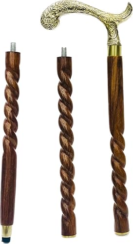 Miniatura 2 de Wave Nautical - Bastón de madera de diseño vintage sólido, estilo antiguo, plegable, 36 pulgadas con mango de latón para hombres y mujeres