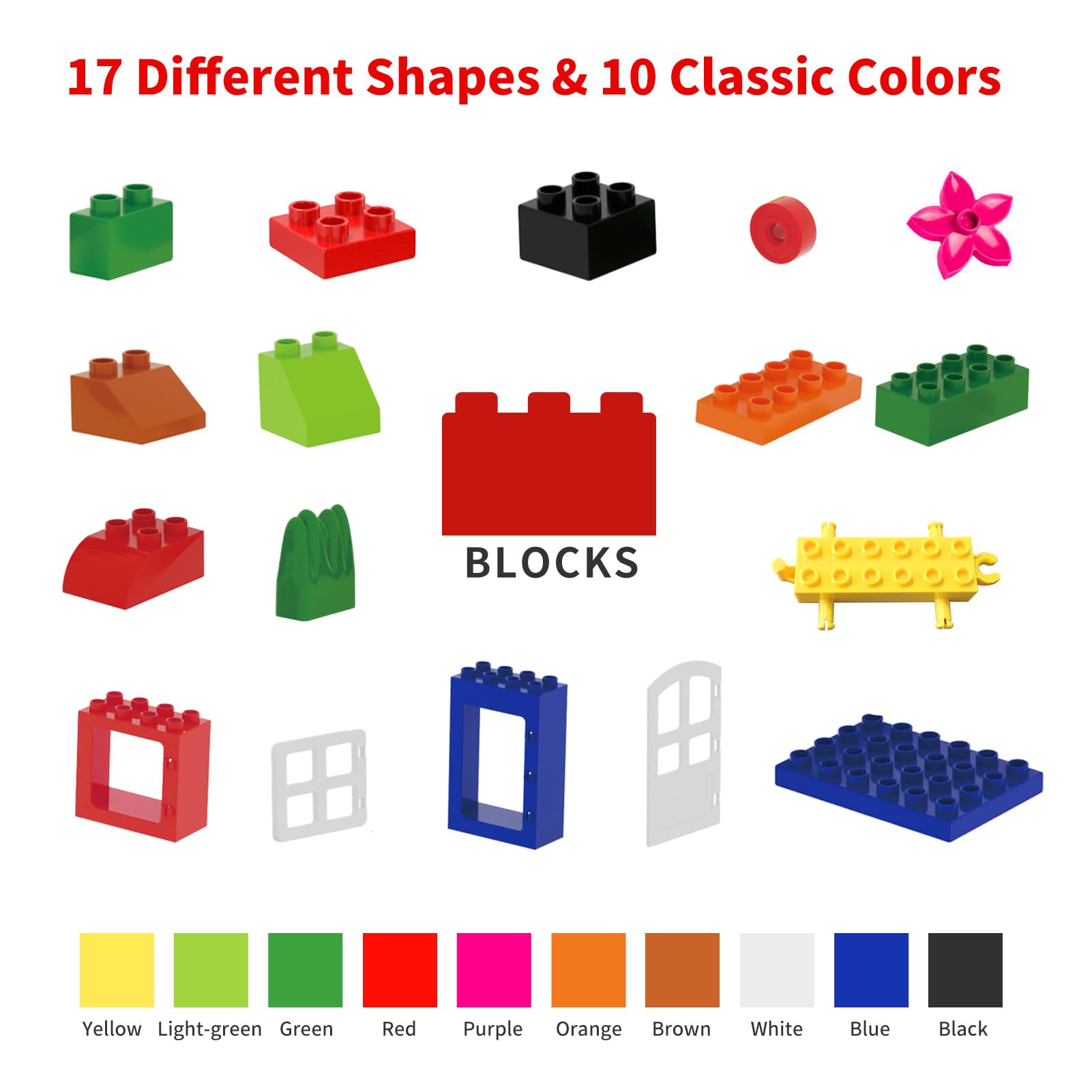 Burgkidz Juegos de Bloques de Construcción, 214 Piezas de Juguetes Educativos para Niños Pequeños, Ladrillos Creativos de Plástico, 14 Formas Divertidas para Todas Las Edades
