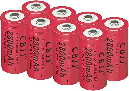 Batería recargable de 3.7V 16340 2800mAh 3.7 voltios para faro, linterna 031324 (paquete de 4 + cargador de batería de 4 bahías)