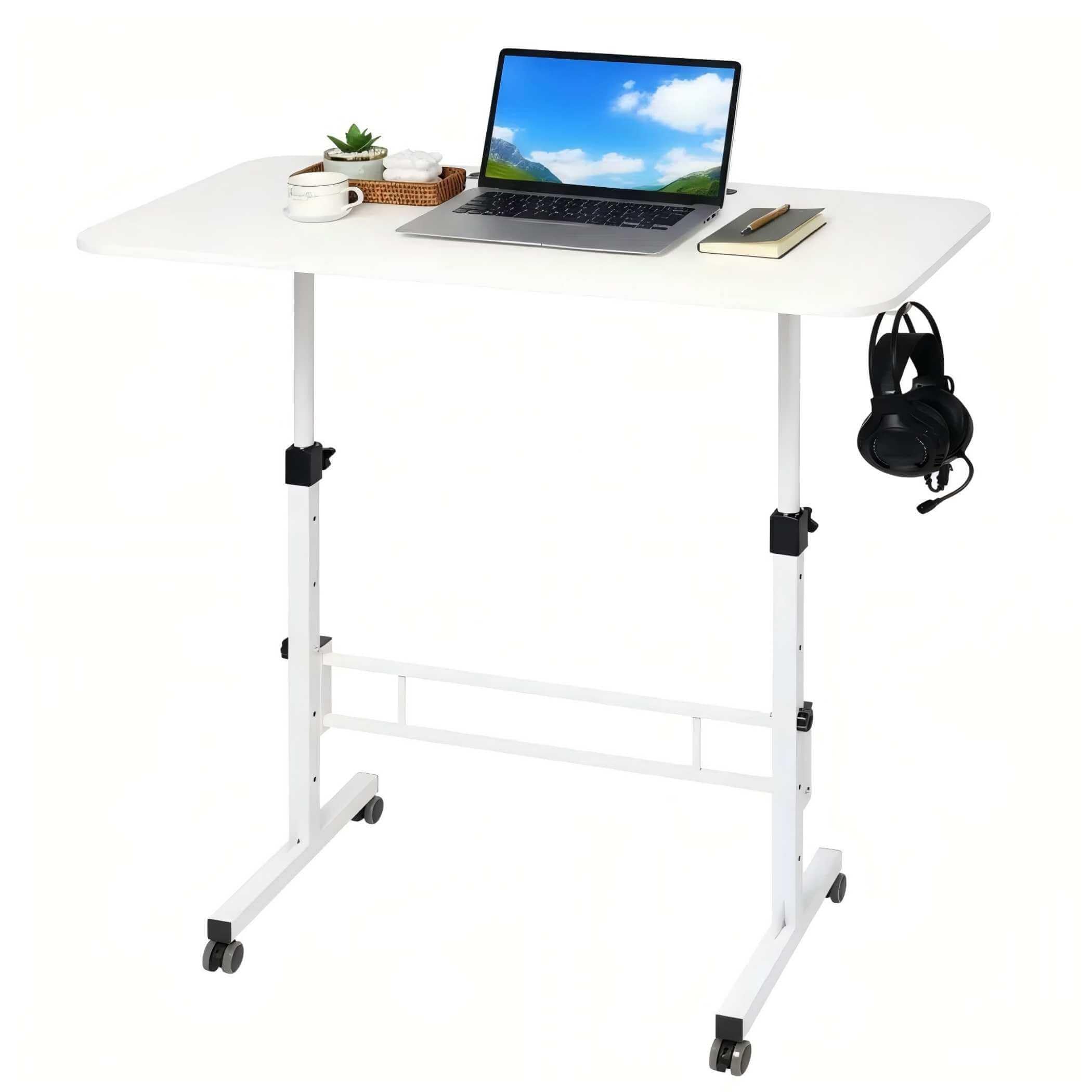 ADQZYWT Adjustable Standing Desk with Wheels, Portable Rolling Walking Pad Desk, Small Laptop Table for Home Office, Sit Stand Up Workstation, Size