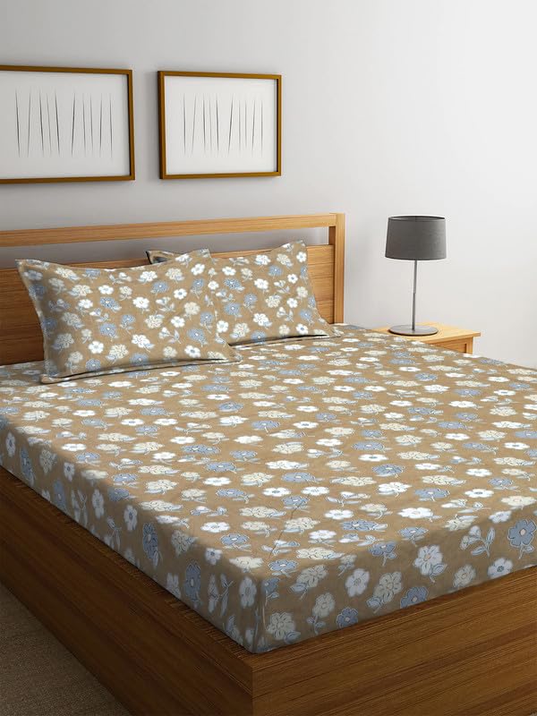 Image of NHD HOME Pure Cotton Flat Double Bedsheets with 2 Pillow Covers | Double Bed Breathable | Wrinklefree | Soft 200tc Supersoft | 228 x 225 Cm| White Grey Floral