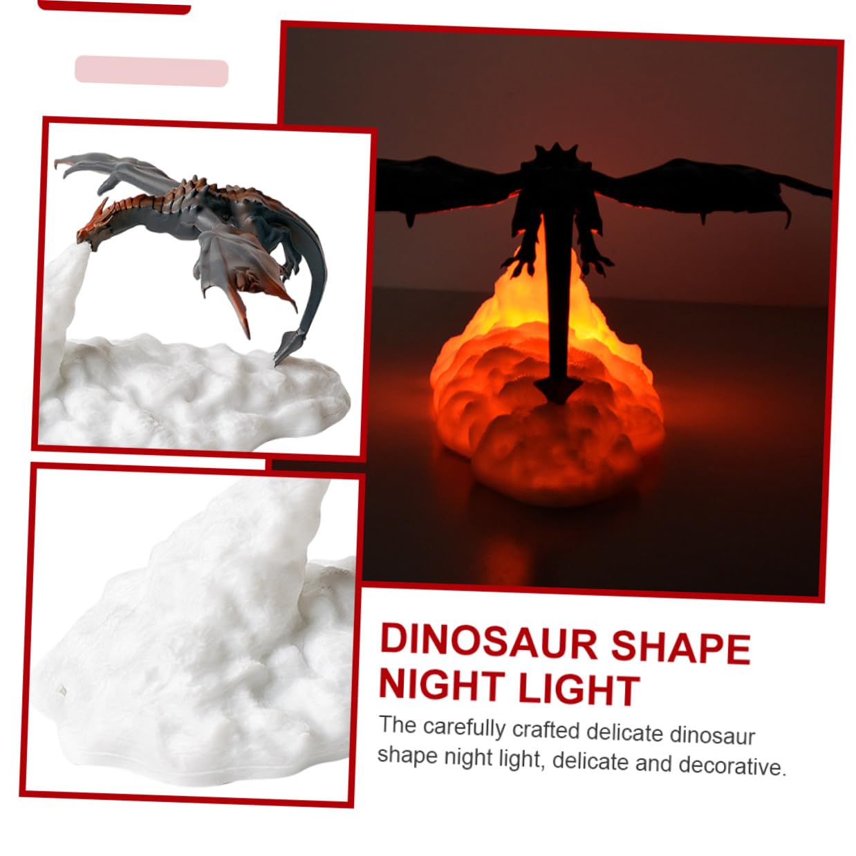 Yardenfun Veilleuse Dinosaure LED Décorative Dragon de Feu Rechargeable USB Lumière Douce pour Chambre Garçon Fille Ambiance Chaleureuse