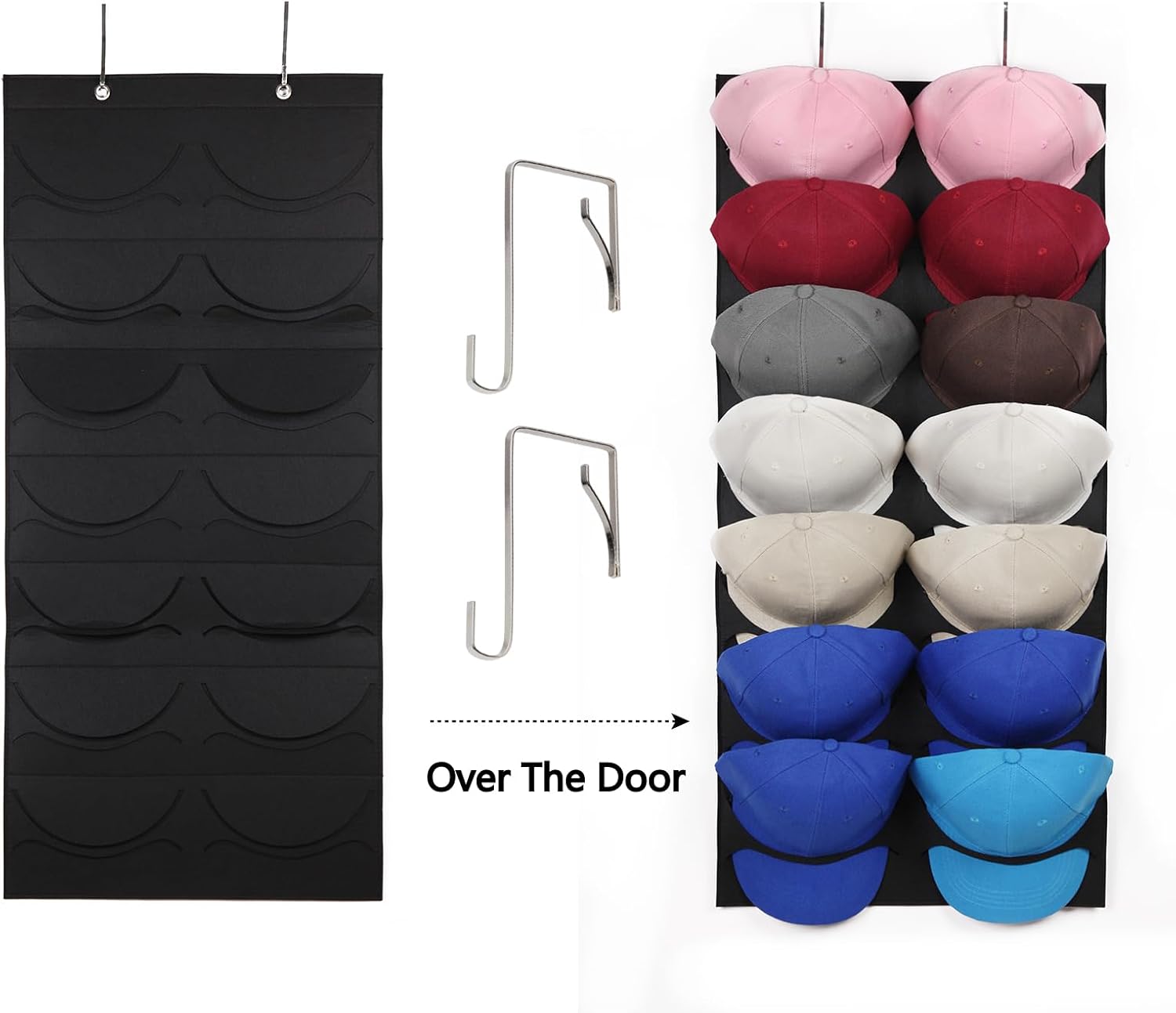 Over the Door Hat Organizer Hat Rack for Baseball Caps 14 Pocket Over Door Hat Rack with Hooks for Wall Closet Baseball Caps Holder for Door Hat Hanger Organizers and Storage Holder