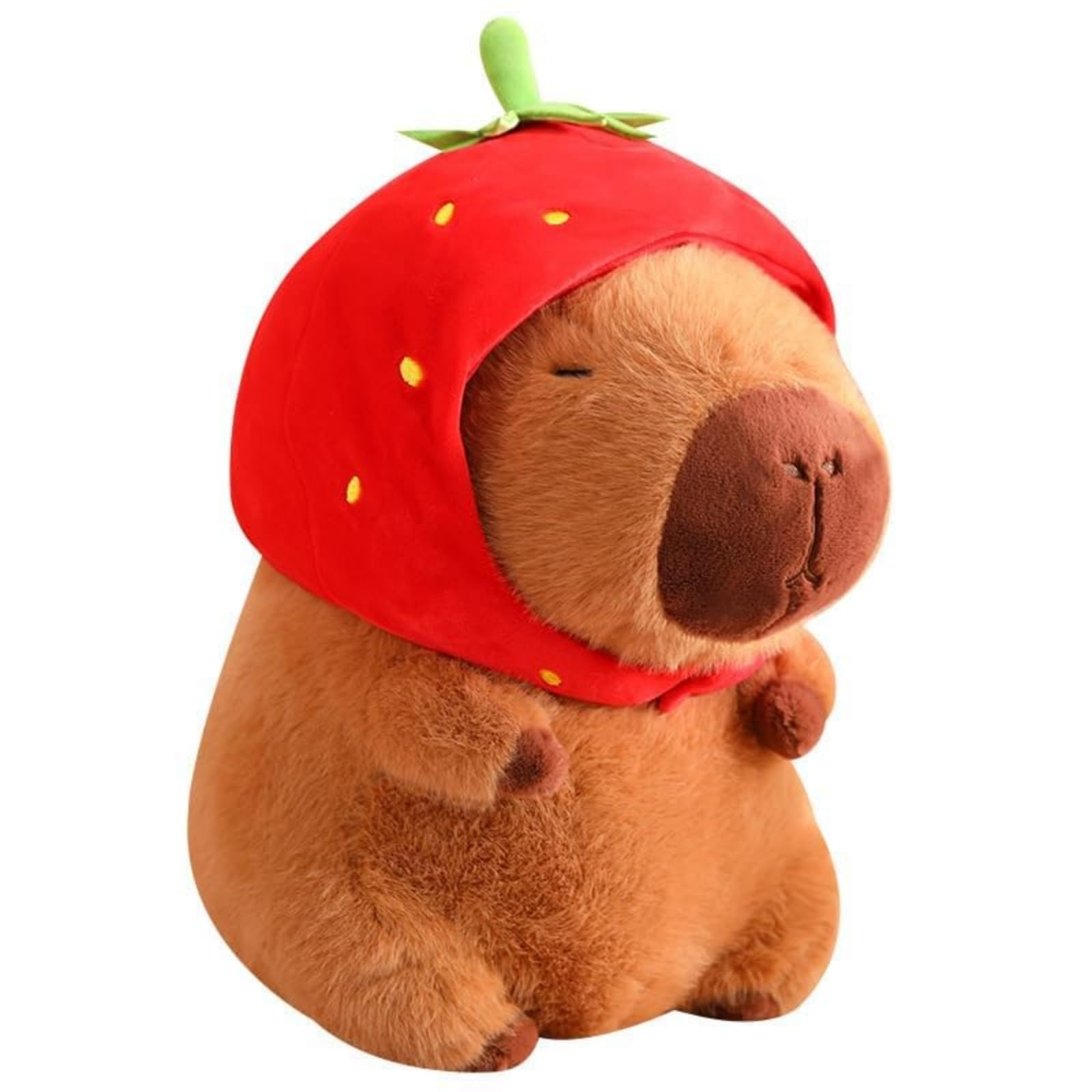 Capybara Plush with Strawberry Hat 9 inch Cute Capibara Stuffed Animal Ultra Soft Plushies Toys Kawaii Gifts for