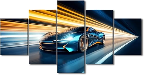 Miniatura 38 de TUMOVO Pintura retro para motocicletas, impresiones artísticas de motocicleta Cyberpunk, 5 piezas, lienzo, arte de pared, arte de pared Giclée,