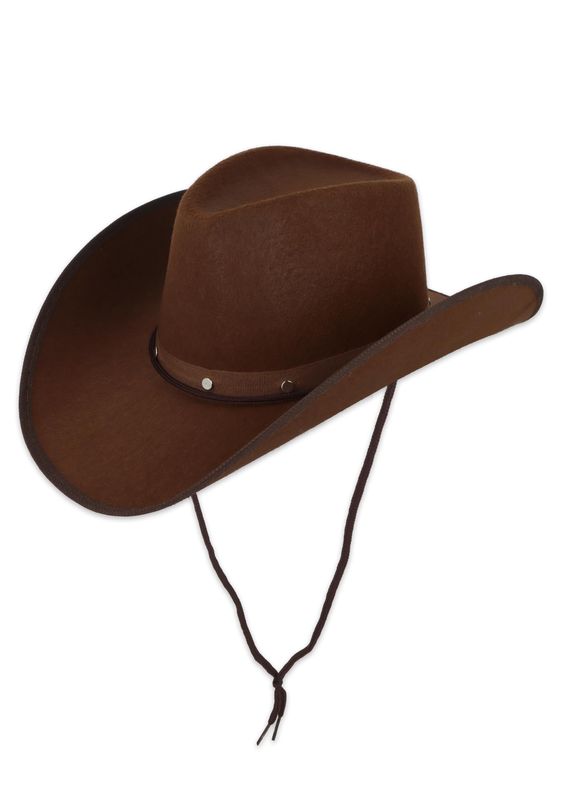 HENBRANDT 1 x Brown Cowboy Hat with Cord and Stud Decoration Adult - Western Fancy Dress Costume Accessory One Size Fits All