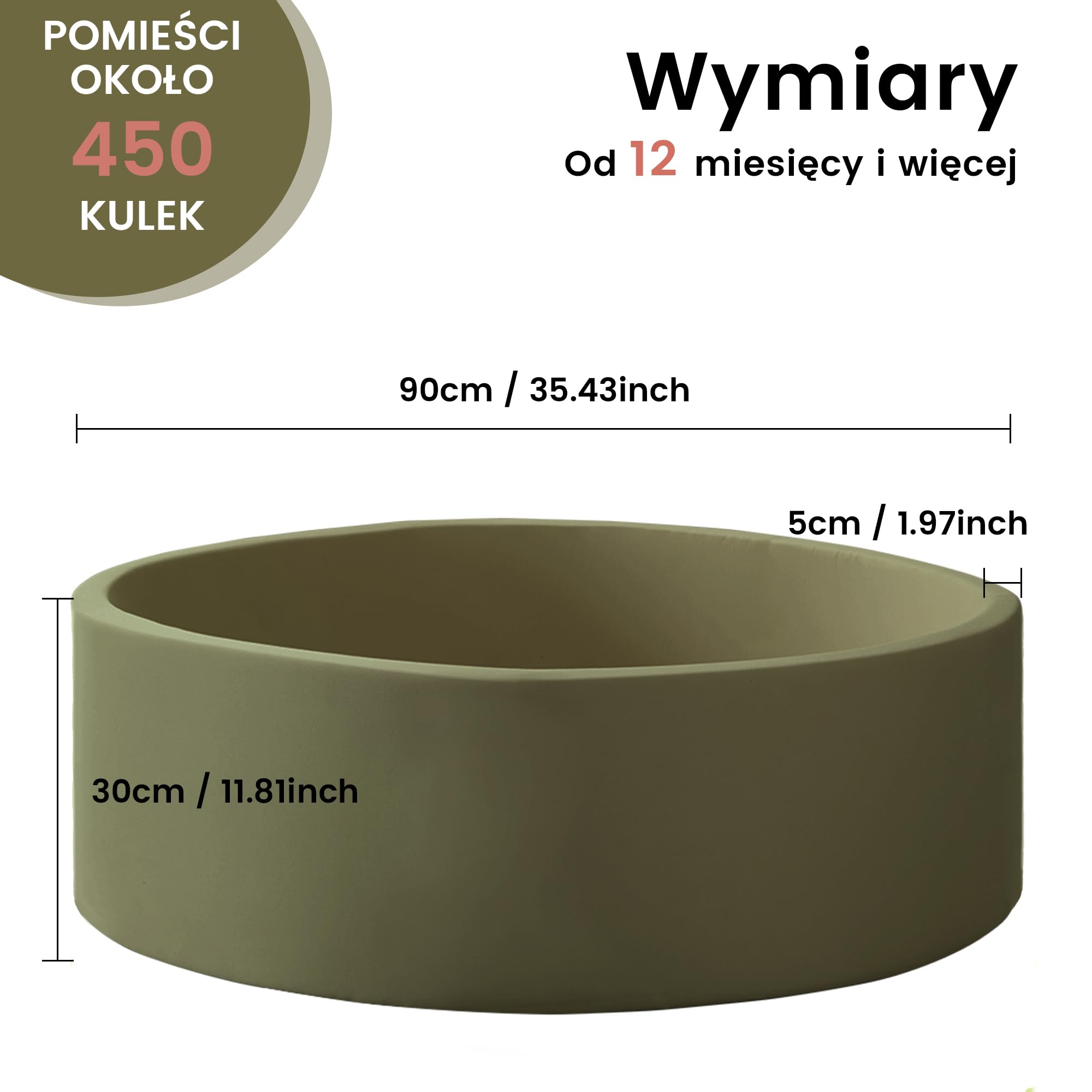 Zedachica Piscine à balles bébé 90x30 cm en Mousse, Ronde, sûre dès 1 an, pour intérieur et extérieur, Vert Sauge, sans balles