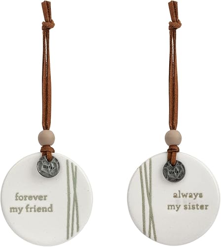 DEMDACO Forever My Friend Always Sister - Juego de 2 adornos de gres (2 x 2), color blanco