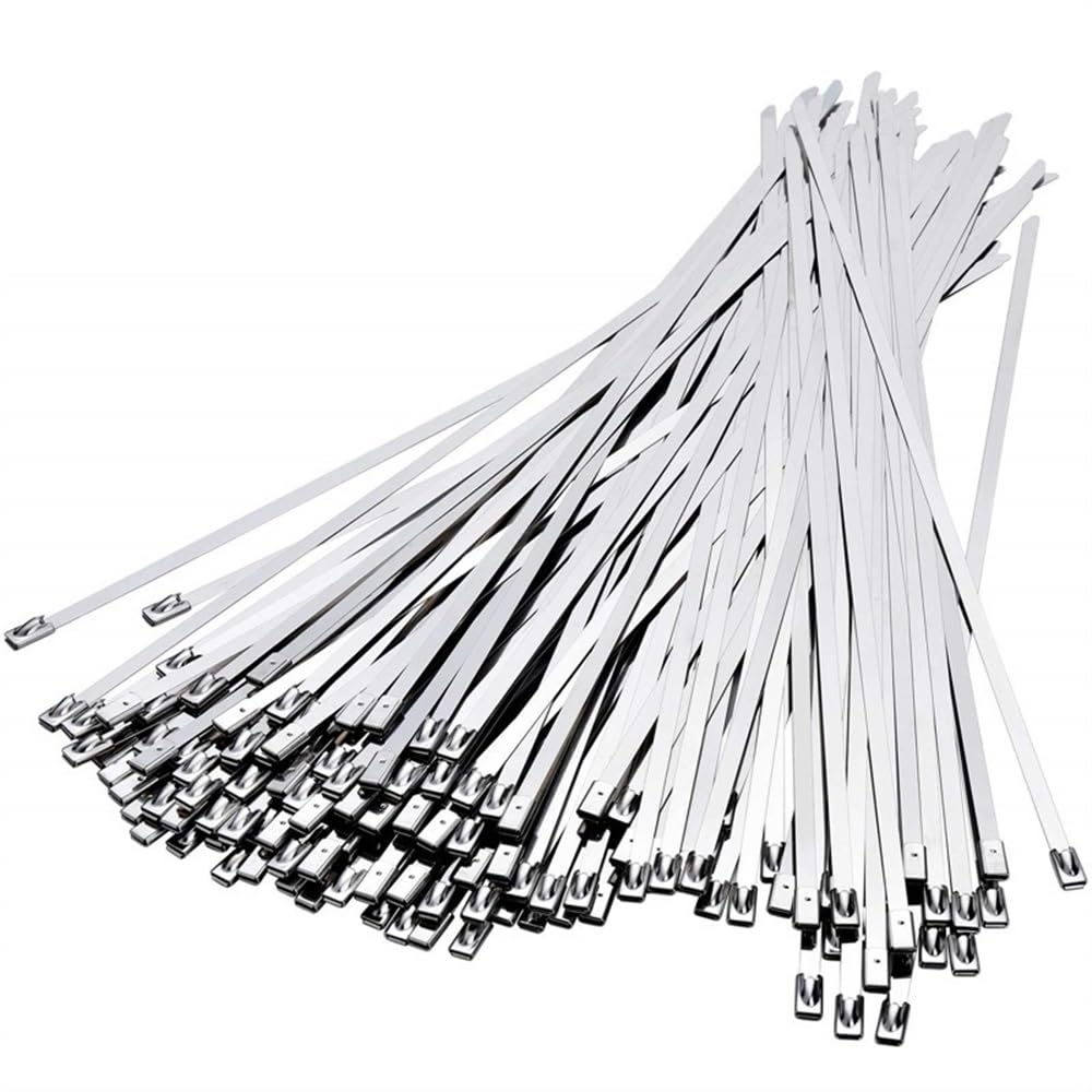 self-Locking Cable tie, Stainless Steel Cable Zip Ties 100 Pcs Locking Exhaust Wrap Coated(4.6x300mm X100pcs)